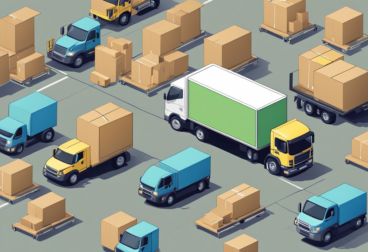 Boxes being swiftly loaded onto a moving truck. Movers efficiently packing furniture. Organization and speed evident in the process