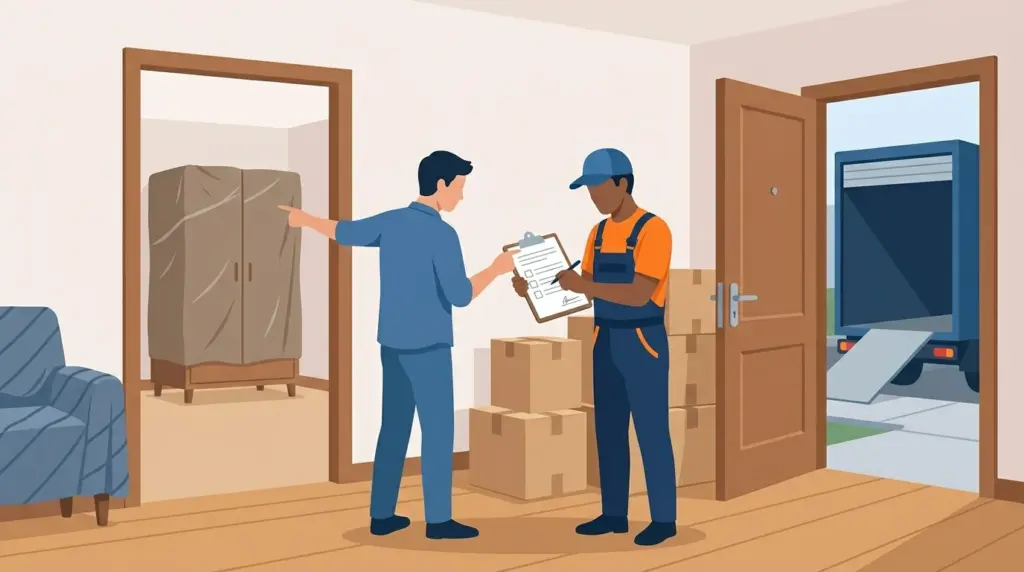 A crew chief and customer walking through the house together agreeing exactly what is going, before anything is loaded