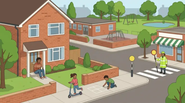 A residential corner where the school, the park and the shops are all within a short walk of the front door