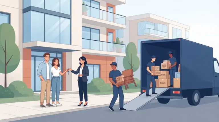 Illustration of a first-time renter completing an apartment application, lease and move-in inspection