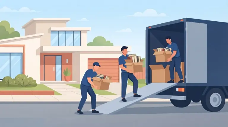 Illustration of books packed into small cartons to avoid overweight boxes and damaged spines