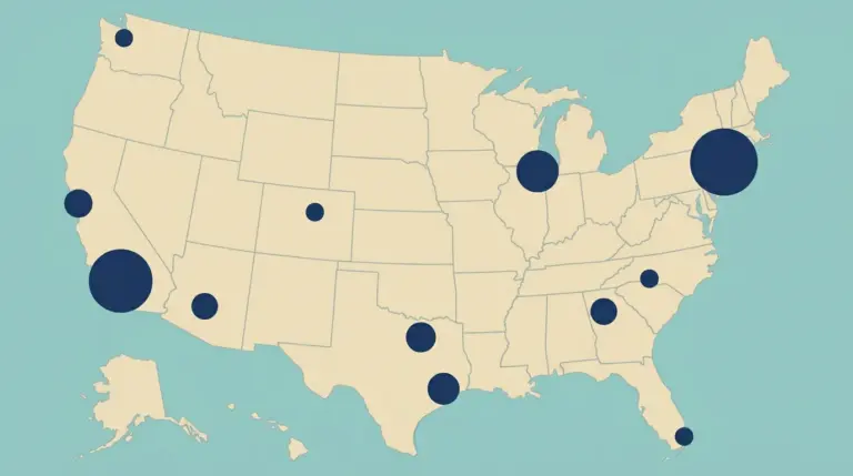 A map of proportional dots showing the largest US metropolitan areas by population
