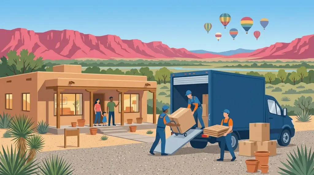 Illustrated guide to moving to Albuquerque, showing housing, neighbourhoods, costs and arrival