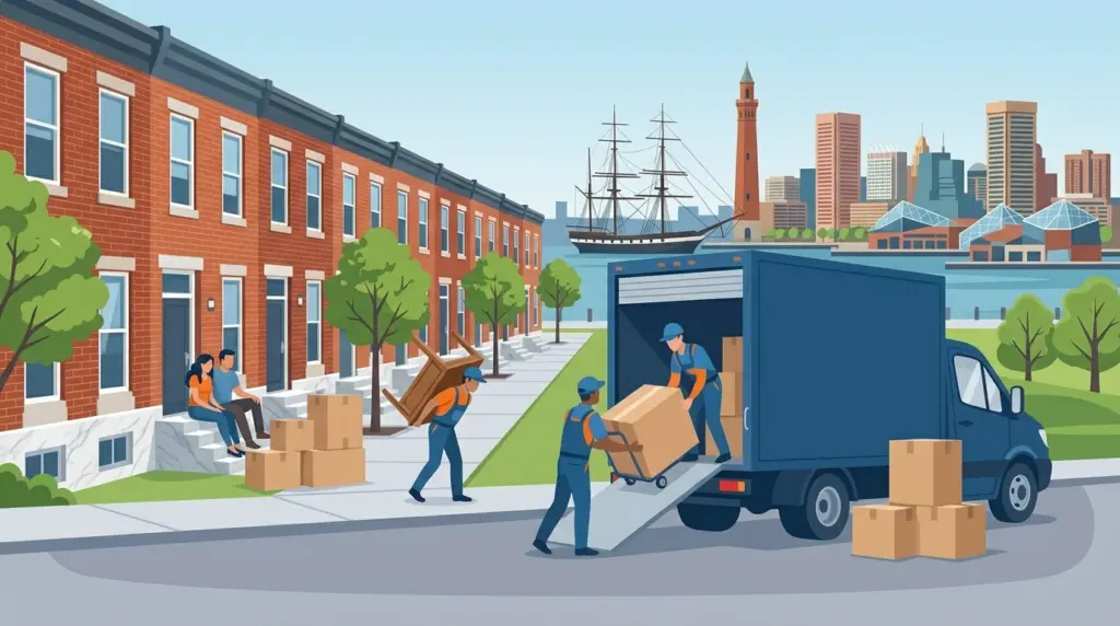 Illustrated guide to moving to Baltimore, showing housing, neighbourhoods, costs and arrival