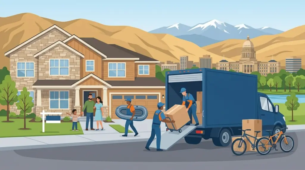 Illustrated guide to moving to Boise, showing housing, neighbourhoods, costs and arrival