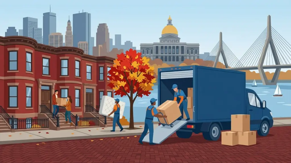 Illustrated guide to moving to Boston, showing housing, neighbourhoods, costs and arrival