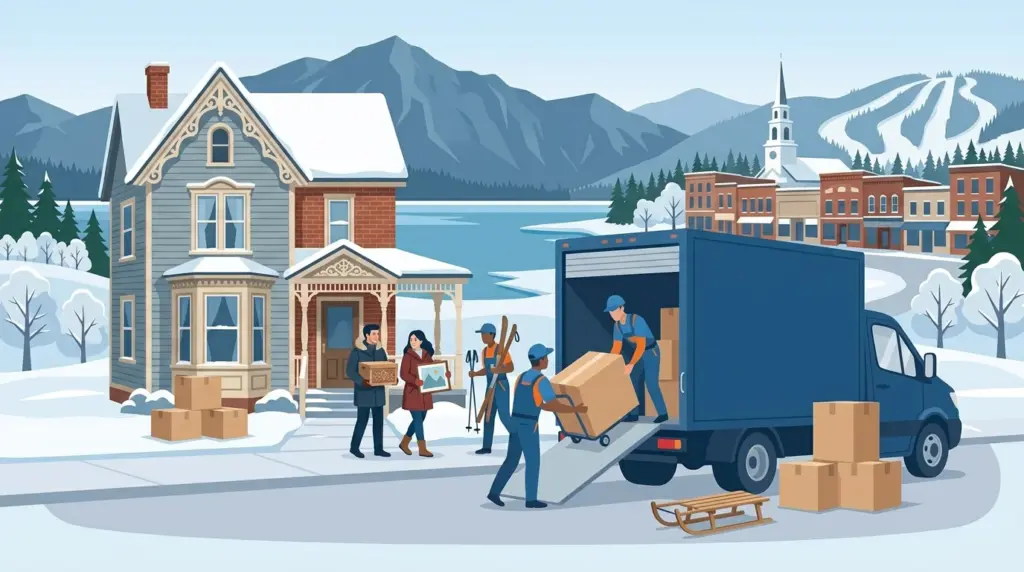 Illustrated guide to moving to Burlington, VT, showing housing, neighbourhoods, costs and arrival