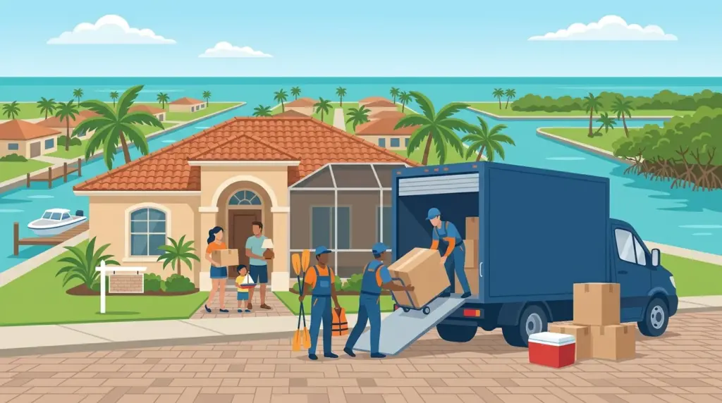 Illustrated guide to moving to Cape Coral, showing housing, neighbourhoods, costs and arrival