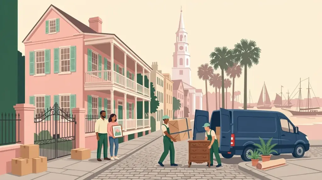Illustrated guide to moving to Charleston, showing housing, neighbourhoods, costs and arrival