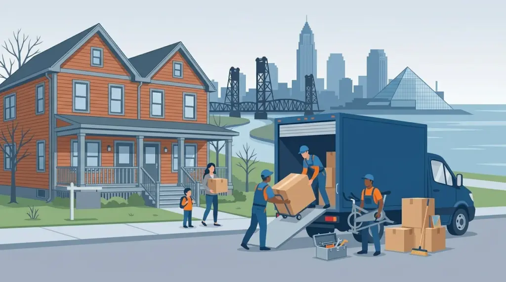 Illustrated guide to moving to Cleveland, showing housing, neighbourhoods, costs and arrival