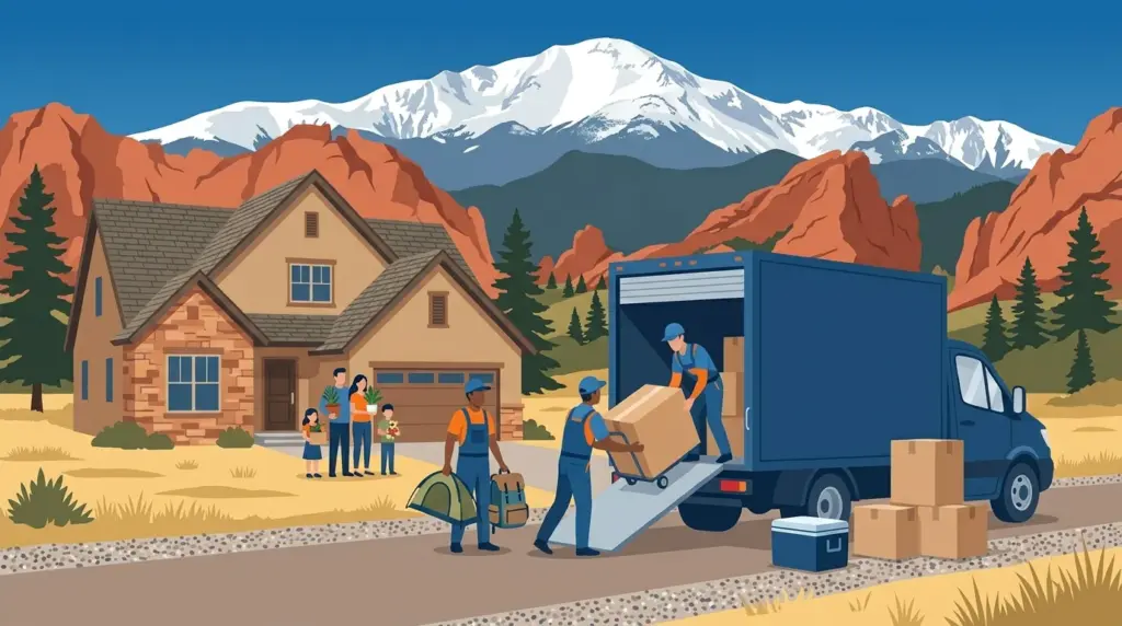 Illustrated guide to moving to Colorado Springs, showing housing, neighbourhoods, costs and arrival