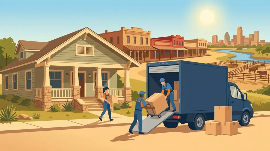 Illustrated guide to moving to Fort Worth, showing housing, neighbourhoods, costs and arrival