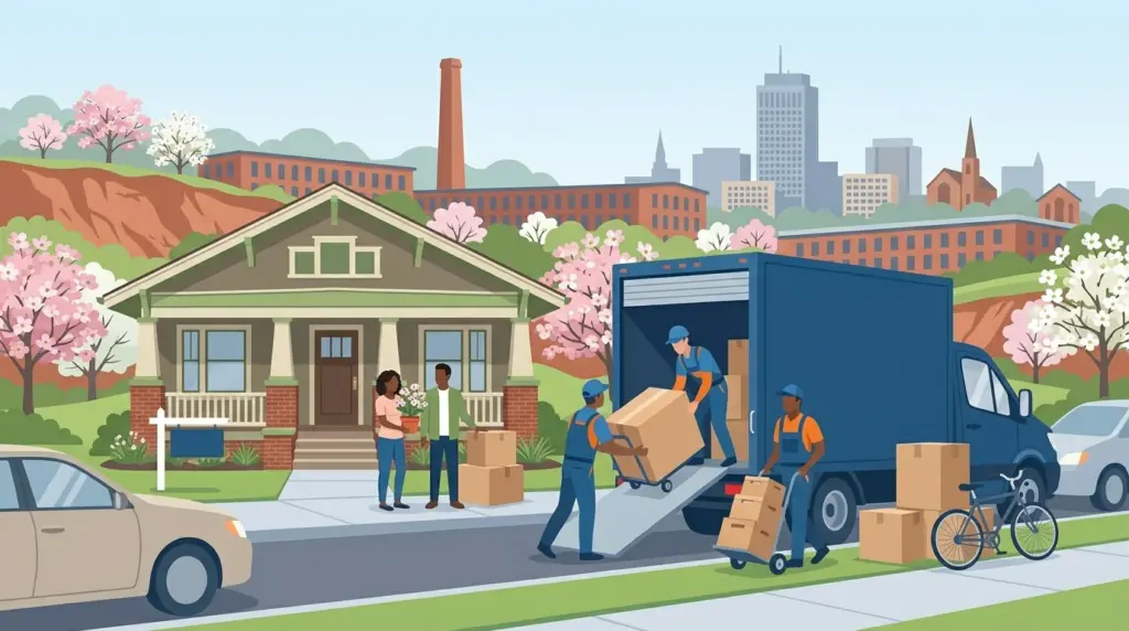 Illustrated guide to moving to Greensboro, showing housing, neighbourhoods, costs and arrival