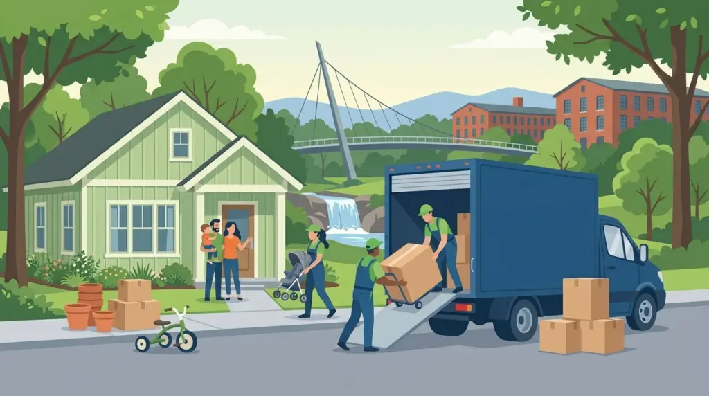 Illustrated guide to moving to Greenville, SC, showing housing, neighbourhoods, costs and arrival
