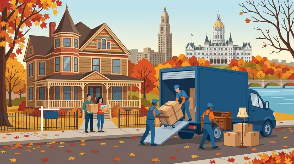 Illustrated guide to moving to Hartford, CT, showing housing, neighbourhoods, costs and arrival