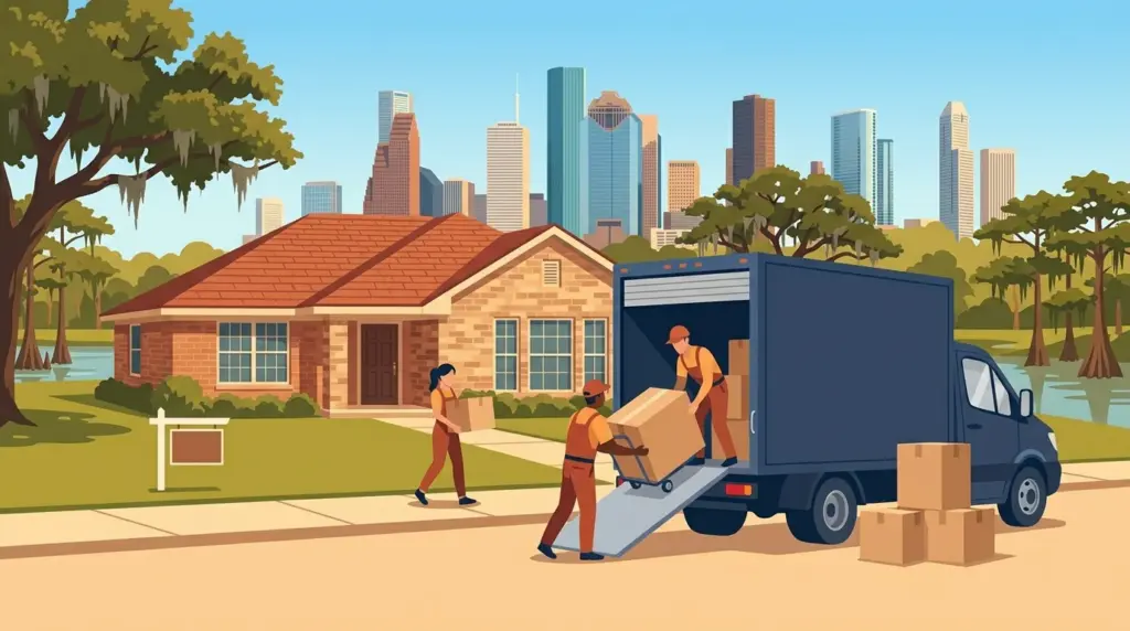 Illustrated guide to moving to Houston, showing housing, neighbourhoods, costs and arrival