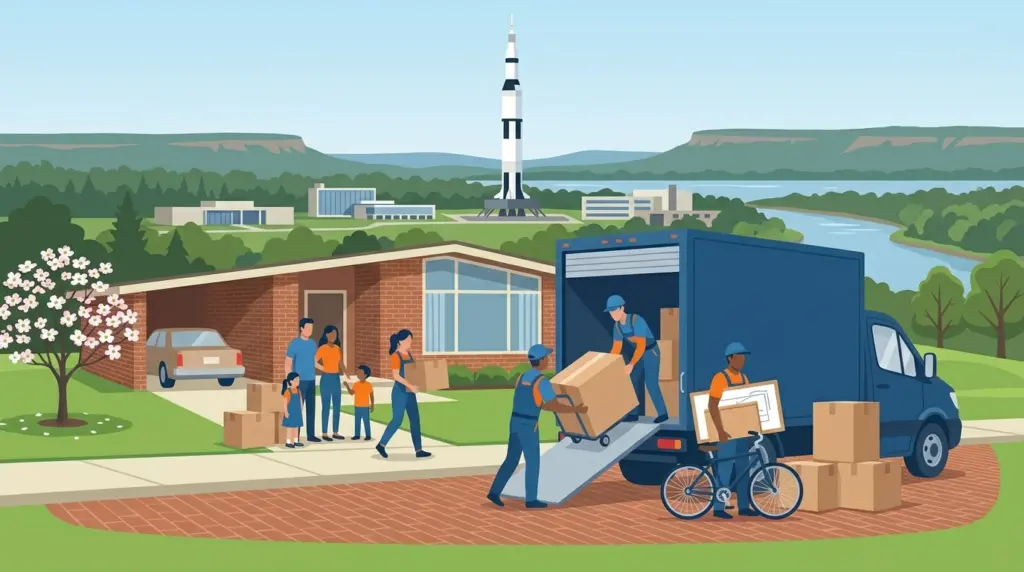 Illustrated guide to moving to Huntsville, showing housing, neighbourhoods, costs and arrival