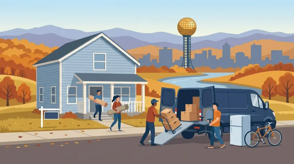 Illustrated guide to moving to Knoxville, showing housing, neighbourhoods, costs and arrival