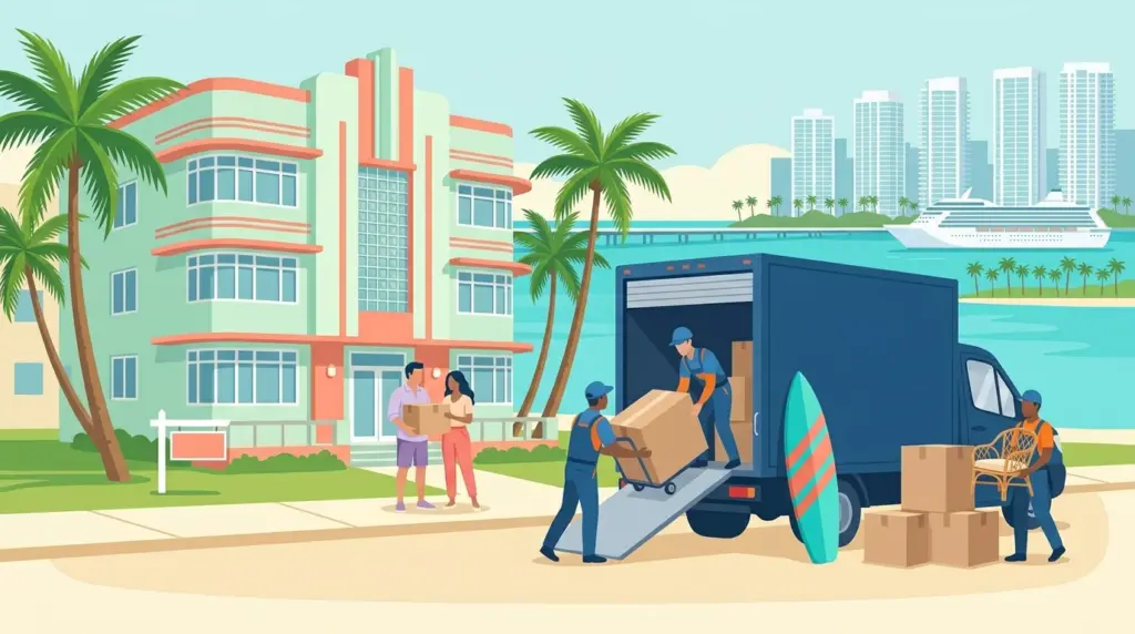 Illustrated guide to moving to Miami, showing housing, neighbourhoods, costs and arrival
