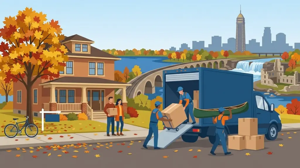 Illustrated guide to moving to Minneapolis, showing housing, neighbourhoods, costs and arrival