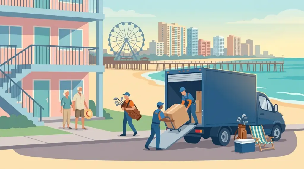 Illustrated guide to moving to Myrtle Beach, showing housing, neighbourhoods, costs and arrival
