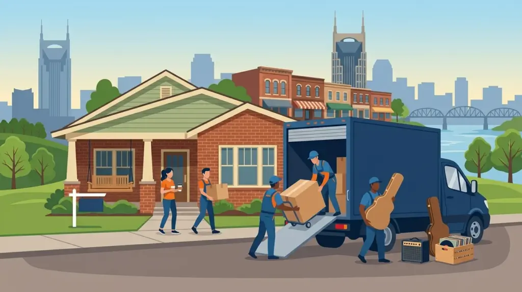 Illustrated guide to moving to Nashville, showing housing, neighbourhoods, costs and arrival
