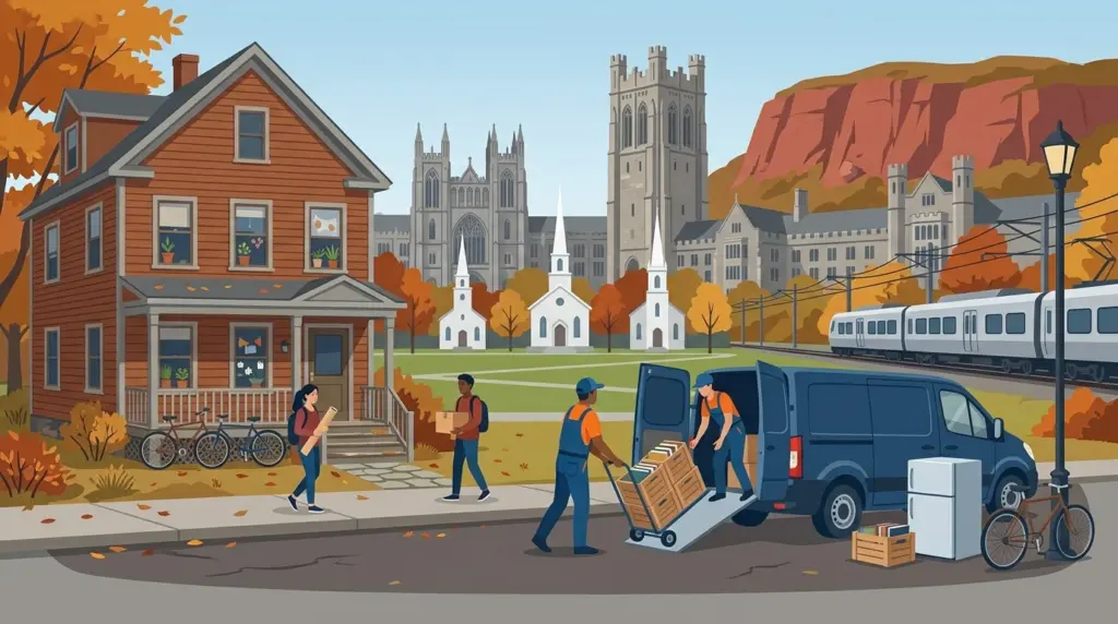 Illustrated guide to moving to New Haven, CT, showing housing, neighbourhoods, costs and arrival