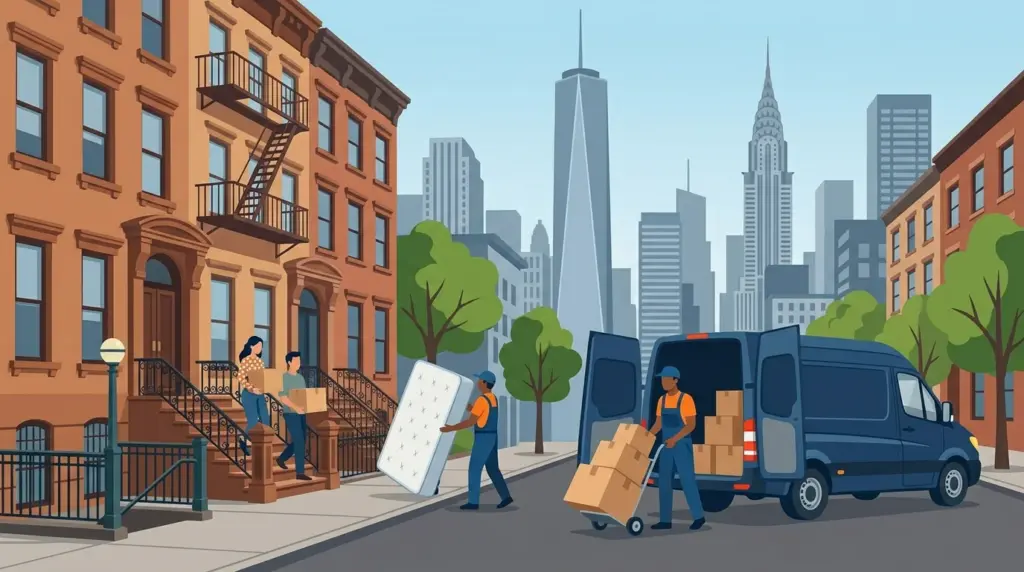 Illustrated guide to moving to New York City, showing housing, neighbourhoods, costs and arrival