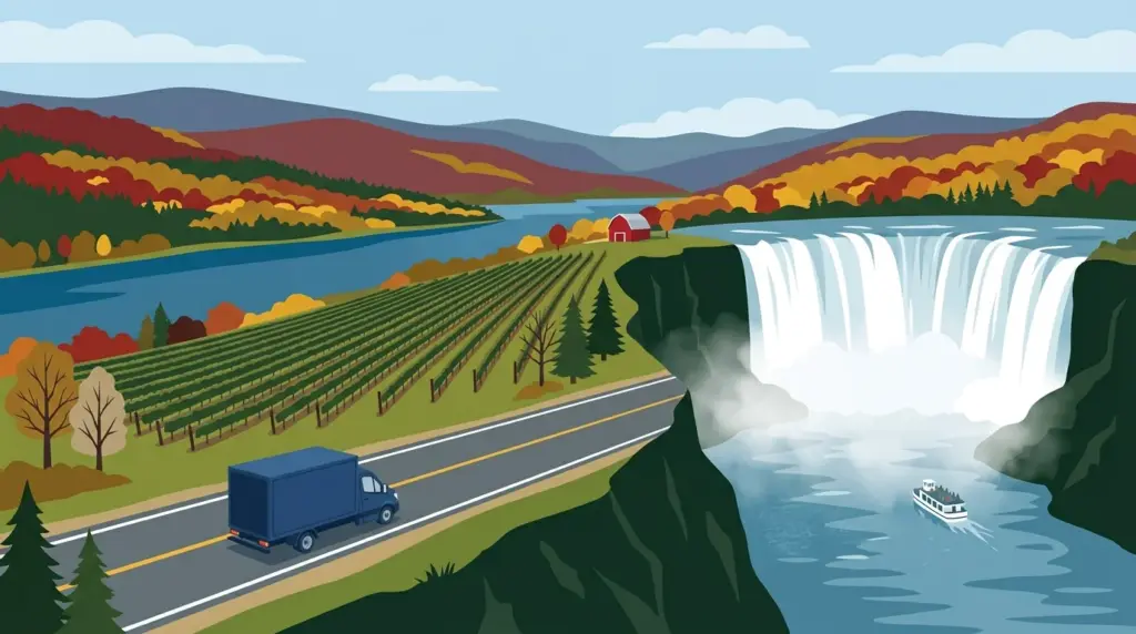 Illustrated guide to moving to New York State, showing housing, neighbourhoods, costs and arrival