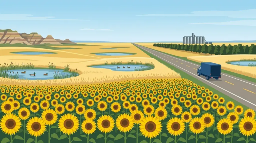 Illustrated guide to moving to North Dakota, showing housing, neighbourhoods, costs and arrival