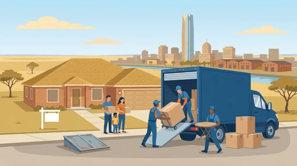 Illustrated guide to moving to Oklahoma City, showing housing, neighbourhoods, costs and arrival