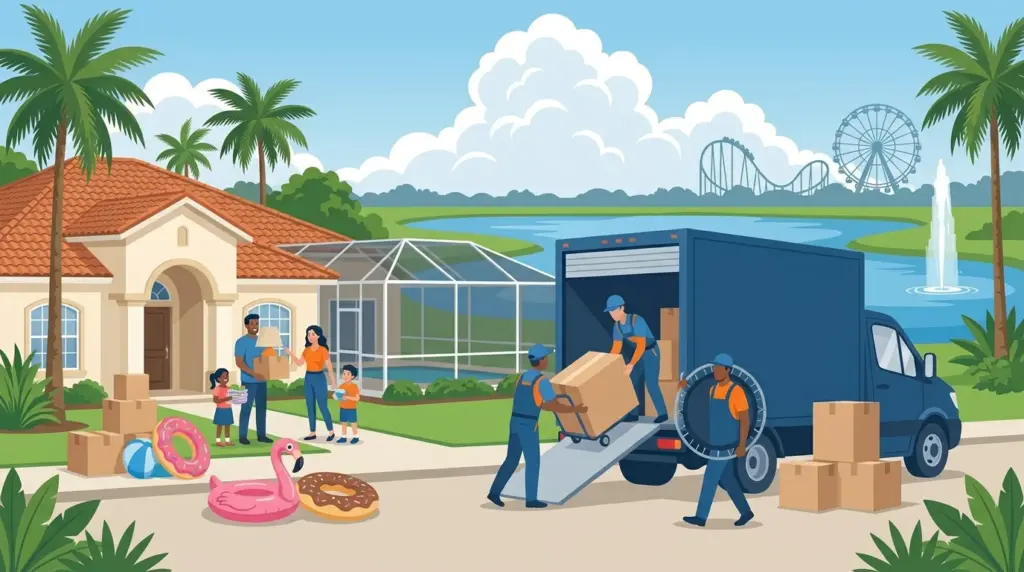 Illustrated guide to moving to Orlando, showing housing, neighbourhoods, costs and arrival