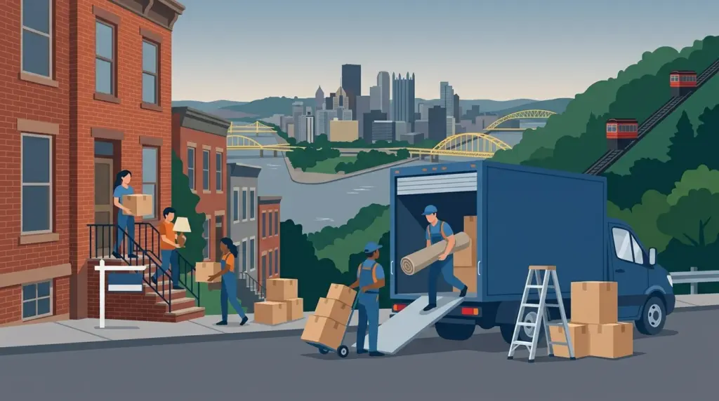 Illustrated guide to moving to Pittsburgh, showing housing, neighbourhoods, costs and arrival