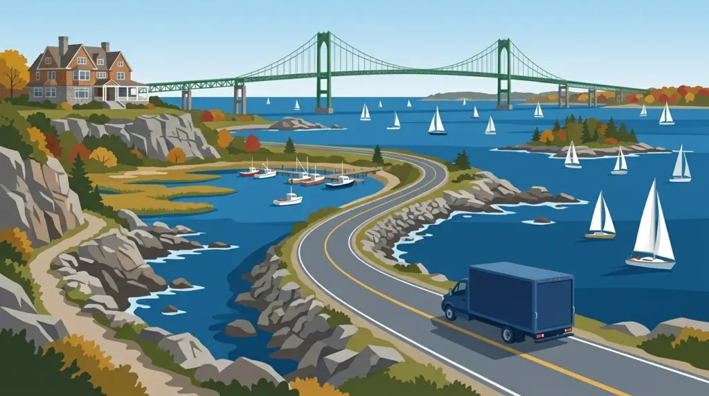 Illustrated guide to moving to Rhode Island, showing housing, neighbourhoods, costs and arrival