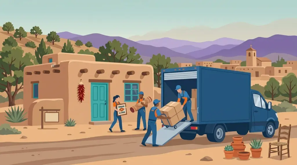 Illustrated guide to moving to Santa Fe, showing housing, neighbourhoods, costs and arrival