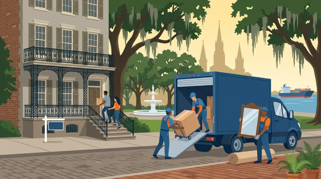 Illustrated guide to moving to Savannah, showing housing, neighbourhoods, costs and arrival