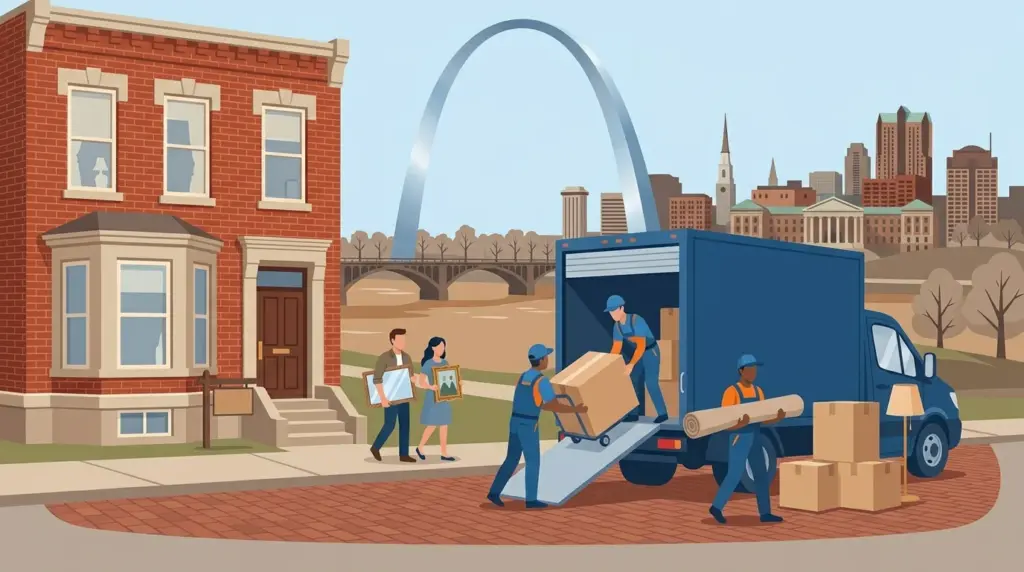 Illustrated guide to moving to St. Louis, showing housing, neighbourhoods, costs and arrival