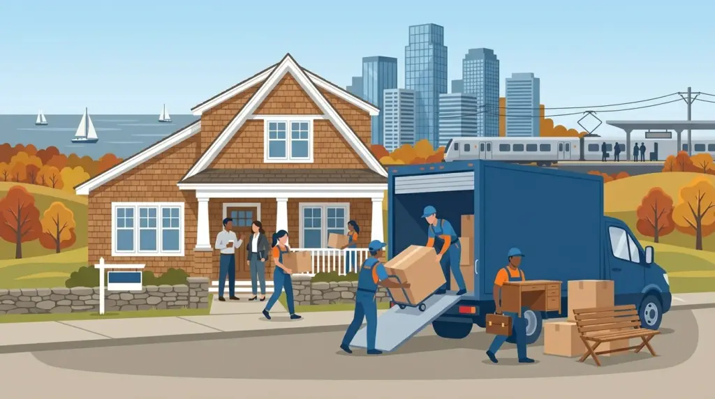Illustrated guide to moving to Stamford, CT, showing housing, neighbourhoods, costs and arrival