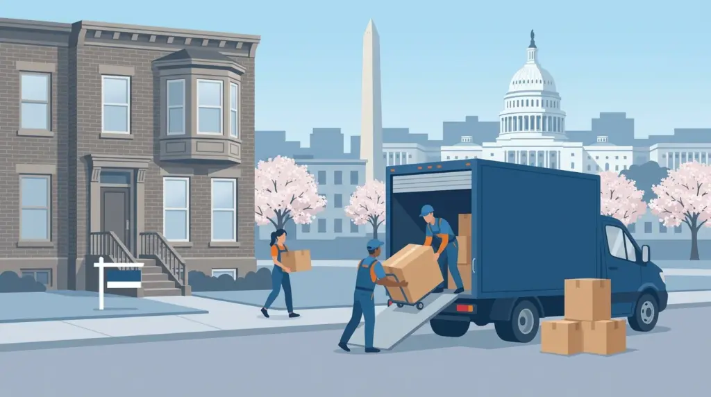 Illustrated guide to moving to Washington, DC, showing housing, neighbourhoods, costs and arrival