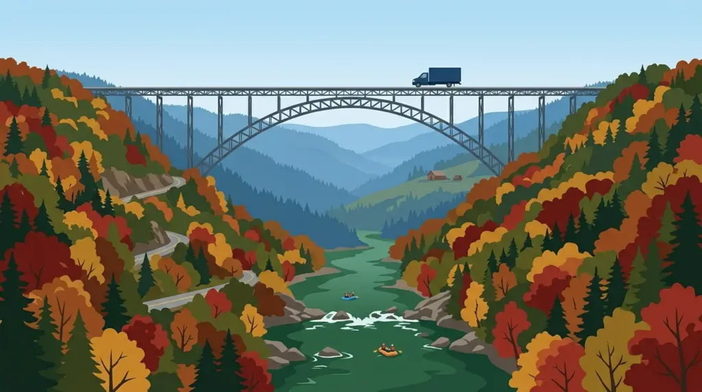 Illustrated guide to moving to West Virginia, showing housing, neighbourhoods, costs and arrival