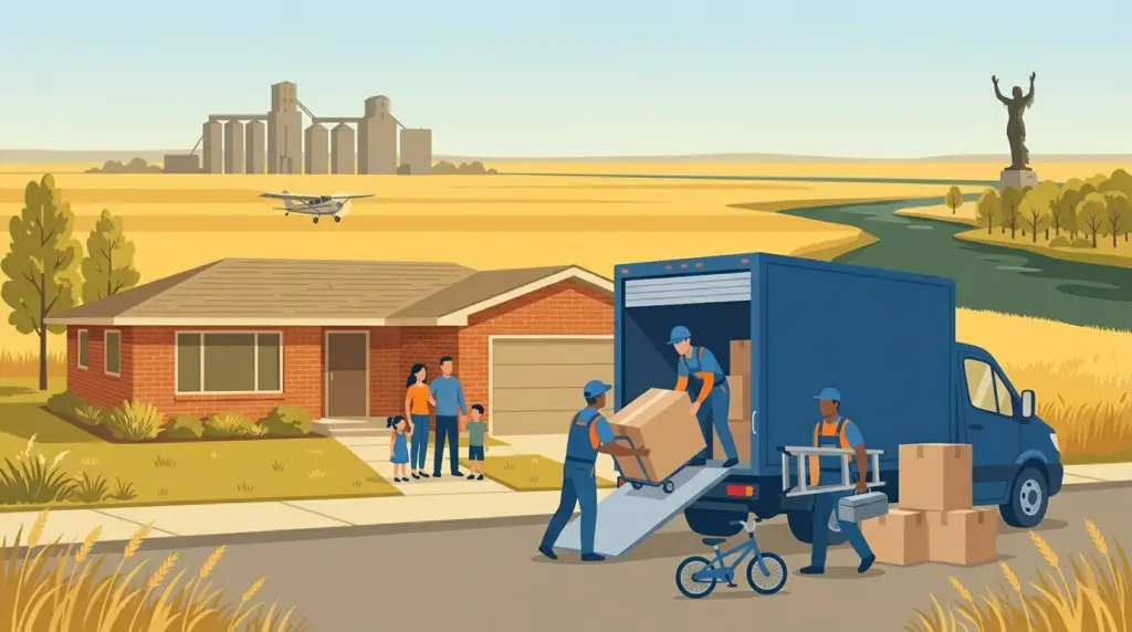 Illustrated guide to moving to Wichita, showing housing, neighbourhoods, costs and arrival