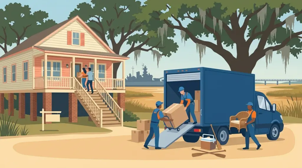 Illustrated guide to moving to Wilmington, NC, showing housing, neighbourhoods, costs and arrival
