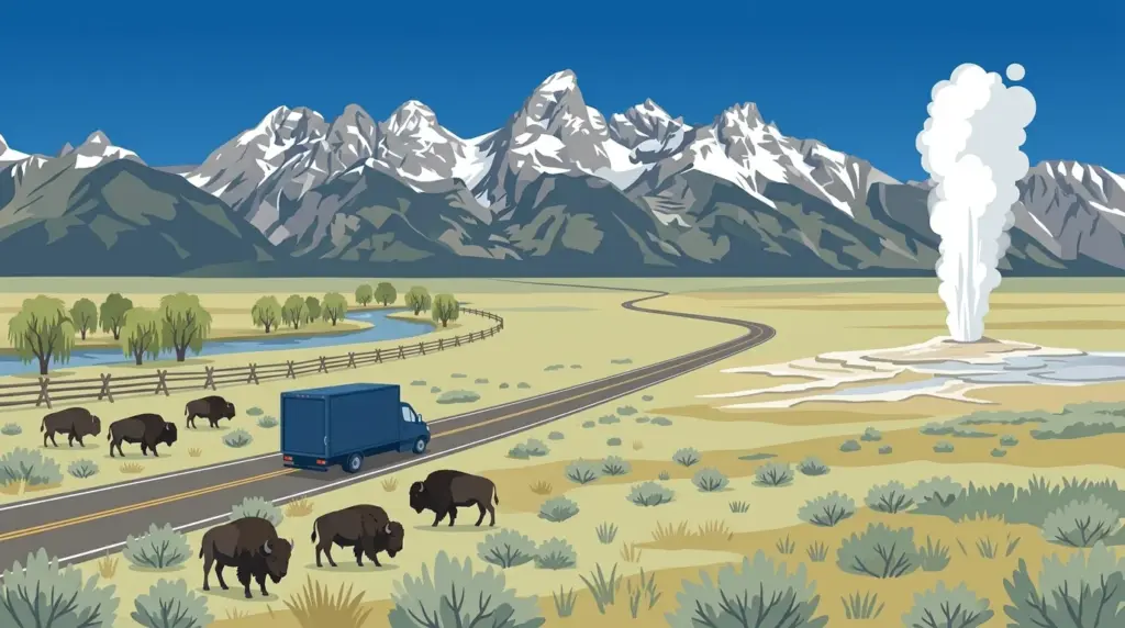 Illustrated guide to moving to Wyoming, showing housing, neighbourhoods, costs and arrival