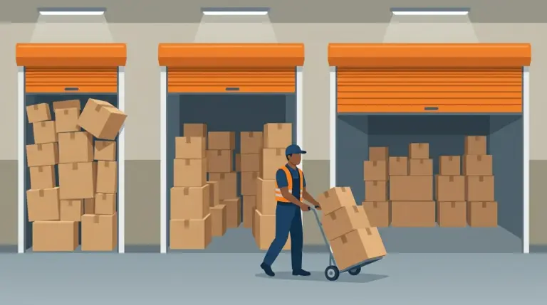 Three storage units of visibly different sizes side by side, the smallest crammed full and the largest half empty