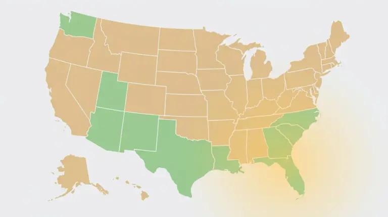 Tax-friendly states across the south and south-west, warmed by a low sun from the bottom right