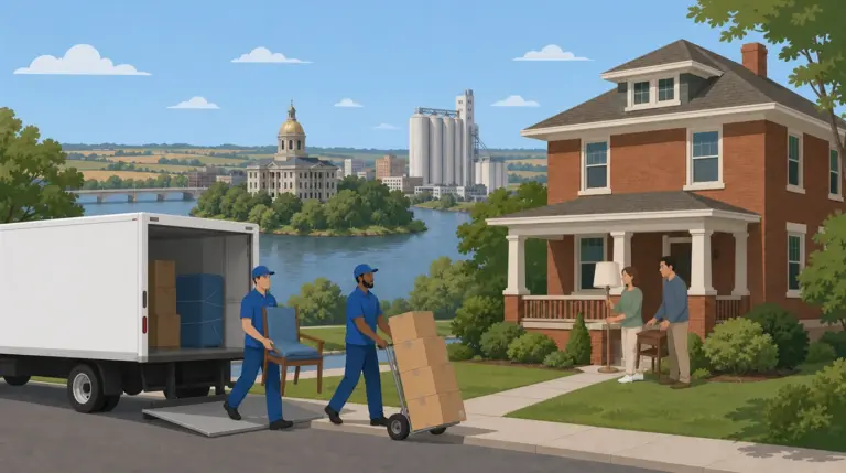 Illustrated guide to moving to Cedar Rapids, IA, showing housing, neighbourhoods, costs and arrival