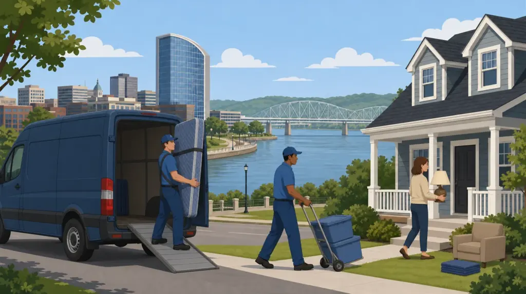 Illustrated guide to moving to Evansville, IN, showing housing, neighbourhoods, costs and arrival