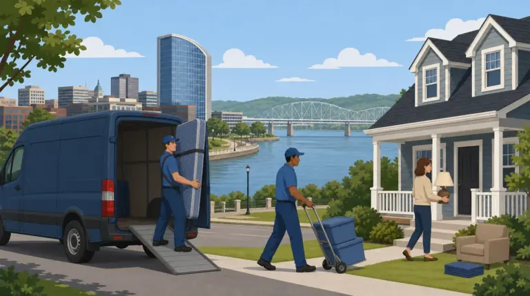 Illustrated guide to moving to Evansville, IN, showing housing, neighbourhoods, costs and arrival