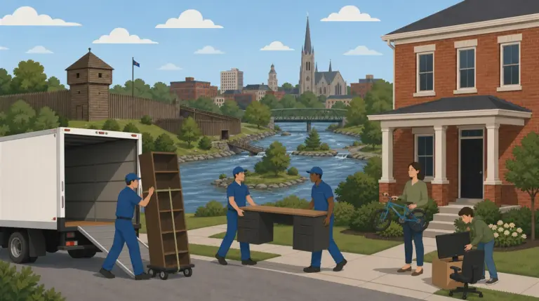 Illustrated guide to moving to Fort Wayne, IN, showing housing, neighbourhoods, costs and arrival