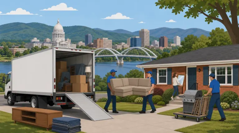 Illustrated guide to moving to Little Rock, AR, showing housing, neighbourhoods, costs and arrival